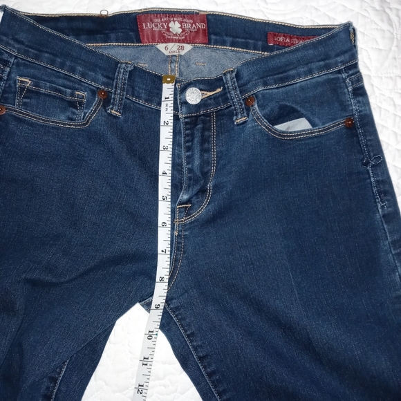LUCKY BRAND DENIM JEANS SOFIA STRAIGHT NAVY BLUE MODIFIED HEM LOW RISE SIZE 6/28 - Picture 9 of 13